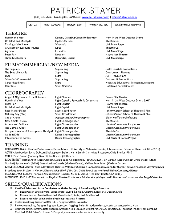 Theatre Resume